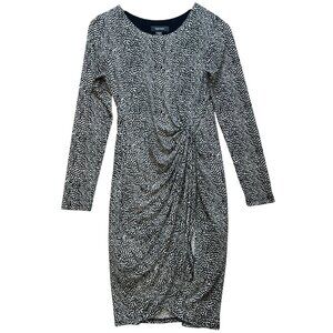 Karen Kane Women Side Shirred Bodycon Dress Long Sleeve Sz S Black White Cheetah